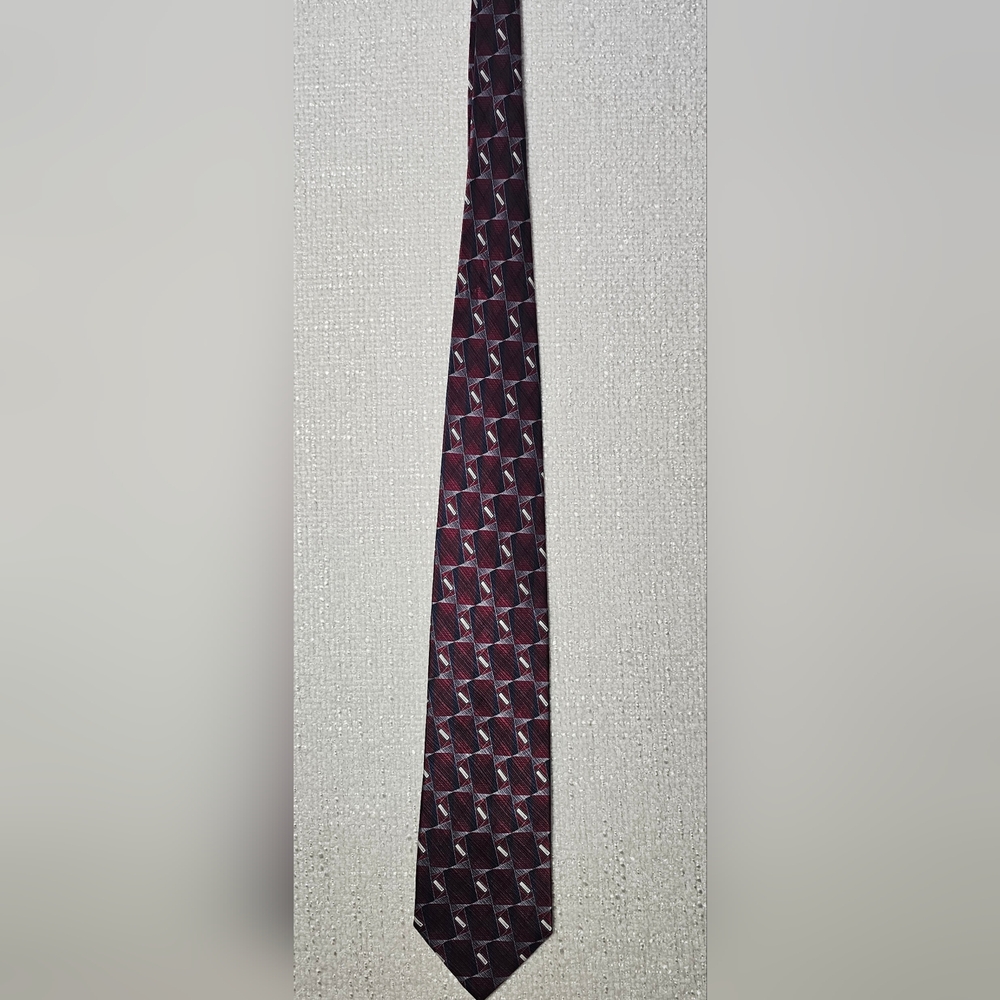 Bruno Rossi 100% Silk Tie | Burgundy Navy Geometric | Classic Men’s Tie